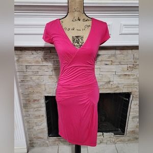 BCBGMAXAZRIA Begonia hot pink knit bodycon stretch gathered dress size small new
